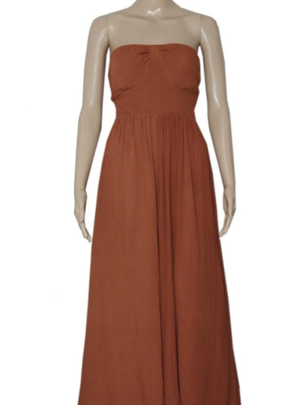 Free People All In Tie Strapless Jumpsuit Wide Leg Smocked Brown L
